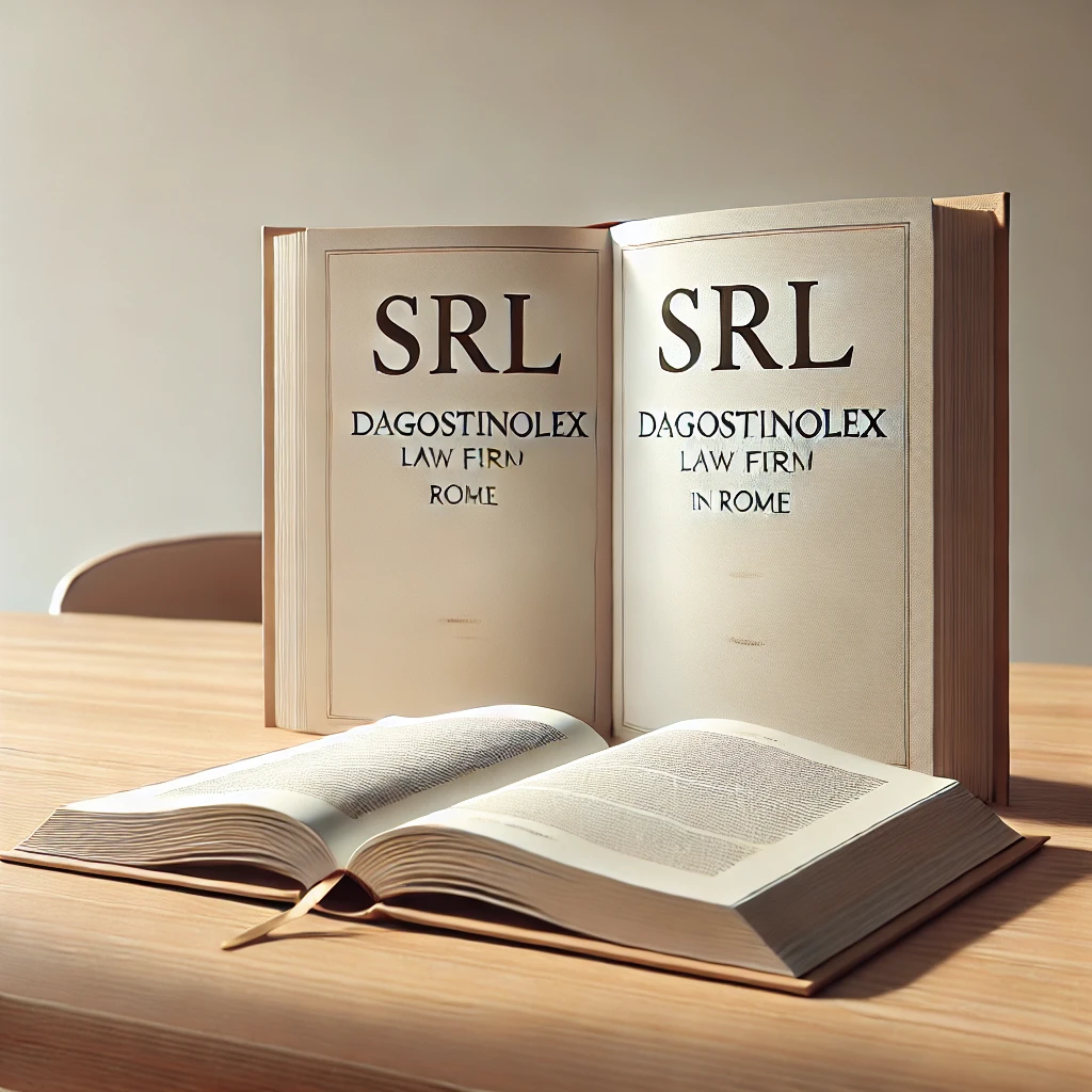 Immagine di due libri aperti su una scrivania, con uno che mostra SRL e l'altro SRLS. Differenze tra SRL e SRLS spiegate dallo Studio Legale DagostinoLex di Roma.